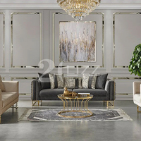 Juego de sofá moderno de estilo turco Sofá de tela de terciopelo Loveseat con decoración de acero dorado