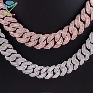 Chaîne fine cubaine avec diamants baguette VVS et moissanite, plaqué or, argent sterling 925, passe le testeur de diamants, certifié GRA - Product Image 6