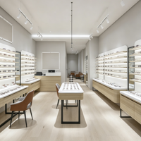 Vitrine optique de luxe sur mesure avec éclairage LED, présentoir à lunettes professionnel, service de design d'intérieur LED pour toute la boutique