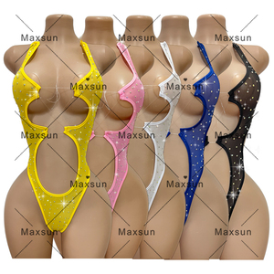 Maxsun all'ingrosso personalizzato maglia rete a rete un pezzo Bodysuit <span class=keywords><strong>Sexy</strong></span> Dancewear Rave Costume Performance Wear strass abiti MS141 - Product Image 1