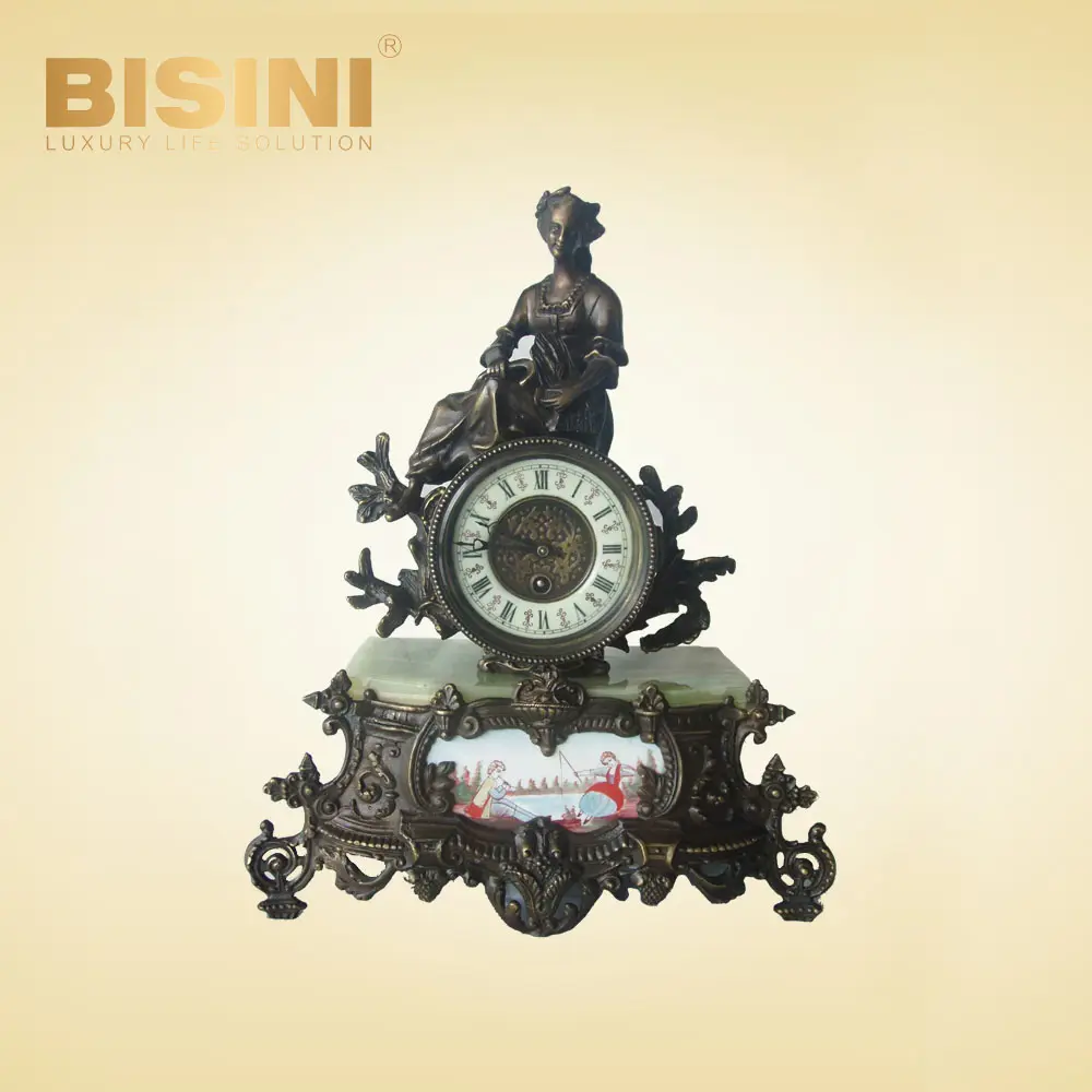 Horloge de table en marbre, décoration élégante, sculpture en Bronze, photo de pêche, horloge de bureau en cuivre moulé
