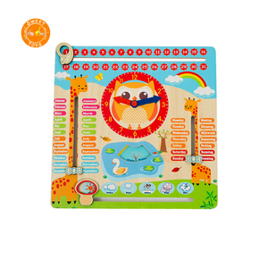 Calendrier en bois jouer jouet multi-fonction dessin animé hibou horloge jouet saison calendrier semaine météo et heure de la cognitive - Product Image 1