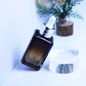 Square Empty Luxury Gradient Brown 15 Ml Rectangle Dropper Glass Thick Bottom Bottles For Essential Oil