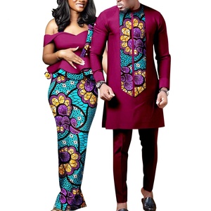 Robes africaines slim fit en coton écologique pour femmes, ensembles assortis <span class=keywords><strong>Bazin</strong></span> pour couples, tenues de soirée pour hommes, chemises et pantalons pour <span class=keywords><strong>mariage</strong></span> - Product Image 5