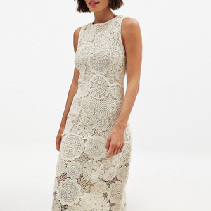 Usine de vêtements de haute qualité en Chine, robes décontractées sans manches en dentelle <span class=keywords><strong>crochet</strong></span> pour femmes, vêtements personnalisés, robes midi personnalisées pour femmes - Product Image 4