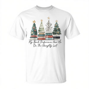 Mi preferencia de libros me tiene en la lista de traviesos, camiseta con diseño de árbol de Navidad - Product Image 2