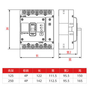 Interruptor Automático de Caja Moldeada Delixi CDM3LT-250S/4300 Transparente 160A 200A 250A Dispositivo de Corriente Residual 4P - Product Image 5