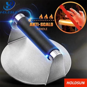 Prensa para Hamburguesas Redonda de Acero Inoxidable de 5.5 Pulgadas Resistente al Calor con Mango de Silicona Cómodo - Product Image 6