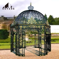 QUYANG Gazebo de jardin en fonte de style européen vintage, vert antique, avec toit, pour décoration extérieure de villas et parcs
