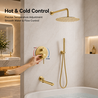 Ensemble de robinetterie de douche murale encastrée dorée, 3 fonctions, avec pommeau de pluie, douchette à main et bec de bain, pour hôtels (vente en gros)