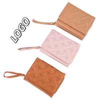 Nouveau Portefeuille Court Portable X915 pour Femme avec Multiples Emplacements pour Cartes, Pince à Billets, Broderie Géométrique, Porte-Monnaie en PU et Fermeture Éclair