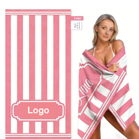 Serviettes de plage personnalisées pour femmes avec nom personnalisé, sans sable, séchage rapide, microfibre de haute qualité, rayées roses avec logo