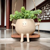DREA - Paniers suspendus pour plantes de style américain chromés blancs, jolis pots muraux à visage oscillant pour plantes succulentes et fleurs
