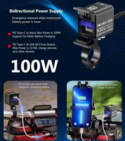 100W PD Type C QC 3.0 Voltmètre étanche Super USB Chargeur de batterie de moto et chargeur de téléphone 2-en-1 Accessoires de moto