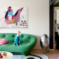 Peinture à l'huile Pop Art, figurine colorée peinte à la main, cheval monté, grande toile murale, style crème du milieu du siècle, pour salon