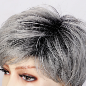 Perruques grises <span class=keywords><strong>coiffure</strong></span> <span class=keywords><strong>courte</strong></span> 4 pouces Bob perruques synthétiques naturelles <span class=keywords><strong>frange</strong></span> perruques cheveux noirs moelleux pour femmes cheveux Cosplay sans colle - Product Image 2