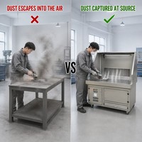 Table de travail industrielle en acier inoxydable avec aspiration descendante pour l'extraction des fumées de soudage, le ponçage, le polissage et la collecte des poussières