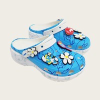 Chaussures pour femmes à talons hauts de style dessin animé, augmentant la taille, imprimées nuages Smurf, élégantes, pantoufles d'extérieur respirantes et antidérapantes