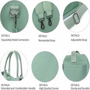 Sac à bandoulière multi-poches durable, grande capacité, sac messager pour femme, sac fourre-tout en toile avec poignée - Product Image 6