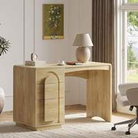Houten bureau met gebogen laden en archiefopbergruimte, moderne computertafel voor thuiskantoor, kaptafel voor slaapkamer en studeerkamer