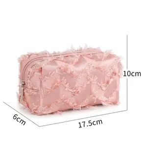 New 2023 Portable Cosmetic Organize Customized New Fabric Square Travel Pink Polyester Makeup Bag