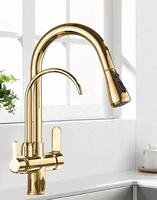 Robinet de cuisine moderne en laiton à poignée unique, à poser sur le plan, trois voies, avec filtre à eau chaude, froide et purifiée