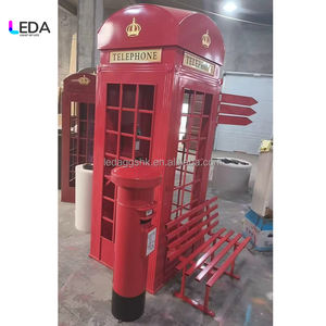 LEDA Ensemble de décorations vintage style boîte téléphonique londonienne pour événements et fêtes en centre commercial, rouge, comprenant boîte aux lettres et banc - Product Image 1
