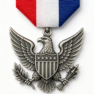 Medalla Patriótica de Aleación de Zinc Plateada con Escudo de Águila y Cinta Roja, Blanca y Azul, Recuerdo - Product Image 6