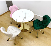 Chaise de salle à manger et de maquillage pivotante réglable en hauteur en velours avec logo personnalisé, idéale pour la maison, avec roulettes