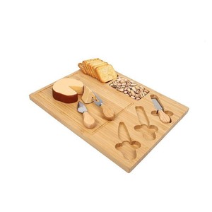 Plateau à fromage en bambou avec ensemble de couteaux pour usage domestique, plateau de service portable, design double face - Product Image 2