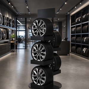 Soporte Giratorio Comercial de 360 Grados para Exhibición de Llantas, Personalizado, con Capacidad para 6 Ruedas, Revestimiento en Polvo, para Almacenamiento de Neumáticos en Talleres de Reparación de Automóviles - Product Image 1