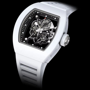 RM 055 White Ceramic Watch Watson Edition Skeleton Transparent Dial Luxury Sport Wristwatch for Men - Product Image 1