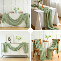 Chemin de table vert sauge en stock, chemin de table en mousseline de soie de couleur unie personnalisé pour fêtes, événements, banquets, hôtels