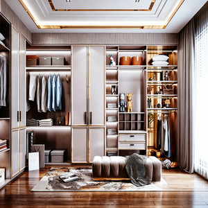 BALOM Tailored Modern Walk in Closet With Matte Finish Cabinets Glass <strong>Inserts</strong> LED Lighting and Attached Makeup Station - Product Image 5