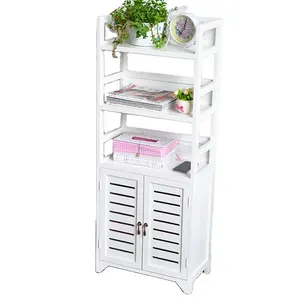 Shabby Chic White Wooden Book Storage Shelf Cabinet With Louver Door