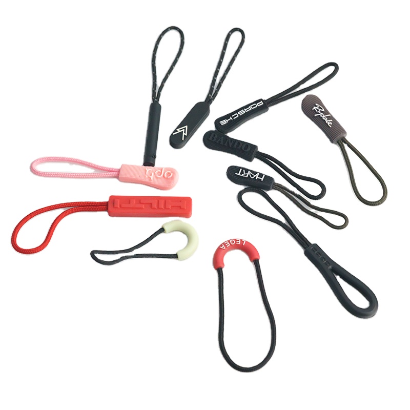 customised logo epoxy tape leather bag hardware metal zipper pulls plastic puller sliders poto blue simple