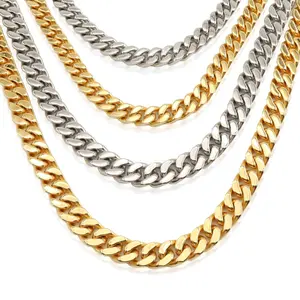 Fashion Hip hop Chain Choker Necklace Chunky Cuban Link Chain 14K 18K Gold Plated Stainless Steel jewelry rap mens necklaces
