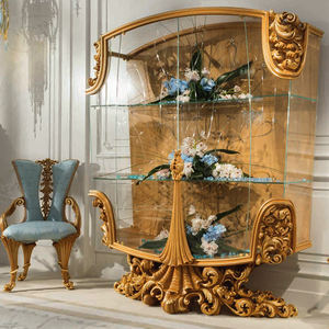 Kabinet pajangan anggur pintu kaca Foil emas antik, kabinet kayu mewah Royal ruang keluarga kabinet tradisional kayu padat antik - Product Image 3