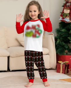 New Family Christmas Homewear Set Benutzer definierte Nachtwäsche mit Weihnachts mütze und Grinch Cartoon Print für Erwachsene Kinder Großhandel Pyjamas - Product Image 2