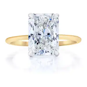 Aaa Permata 1ct - 5ct Radiant Cut Moissanite 18K Kuning Emas 1.6Mm Band Bulat Halo Cincin Pertunangan untuk Wanita Pernikahan