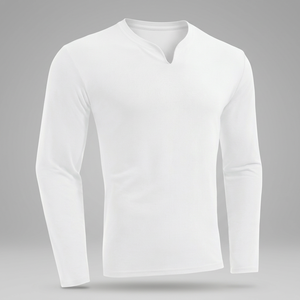 Camiseta de Manga Larga con Cuello en V para Hombre, Corte Ajustado, Tejido de Punto, Largo Regular, Transpirable, Informal, Color Blanco Sólido - Product Image 3