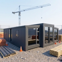 Maison conteneur modulaire préfabriquée moderne à double aile, avec porte pliante en verre détachable et salle de bain extensible