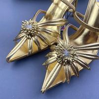 ZA2026 Nouvelle Collection Été – Sandales à fleurs métalliques style européen pour banquets formels, avec talons fins sexy, idéales pour l'extérieur et les tenues à talons hauts