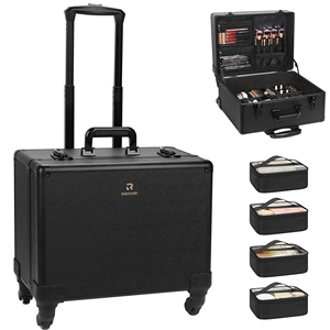 Relavel Rolling Makeup Case <b>Trolley</b> With 6 Removable Pouches Suitcase Wheels Cosmetic Train F251214-1 360. Rolling <b>Trolley</b> Offer - Product Image 1