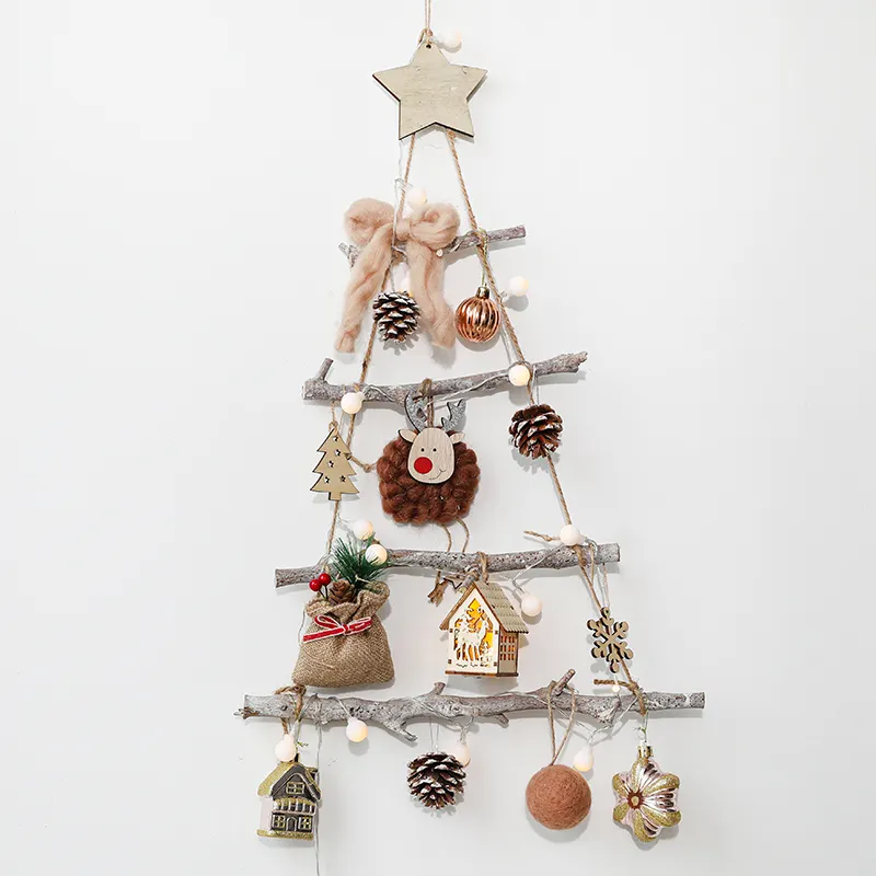 Houten Ladder Deur En Raam Decoraties Driehoek Kerst Opknoping Muur Boom Ornamenten
