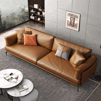 Ensemble de canapés sectionnels en cuir véritable de luxe au design nordique moderne, canapé-lit, confort nuageux haut de gamme, coussins mélangés, vie à la maison