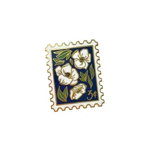 Artistic Designed Elegant and Fresh Anemone Postage Stamp Zinc Alloy Gold Plated Hard Enamel Pins Plant Lady Flower Brooch Pins