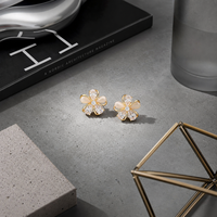 Anting Tusuk Perak Berlapis Zirkon Batu Mata Kucing Motif Bunga, Hadiah Trendi Serbaguna nan Mewah, Anting Kelas Atas
