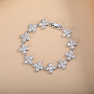 Cross <b>Bracelet</b> Full Zirconium Gold Plated <b>Copper</b> Alloy Bezel Setting Gift Jewelry Women Summer Fashion Accessory - Product Image 2