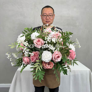 Flor de pasillo blanca y rosa artificial Flores artificiales Corredor Floral Corredor de pasillo Decoración de boda - Product Image 6